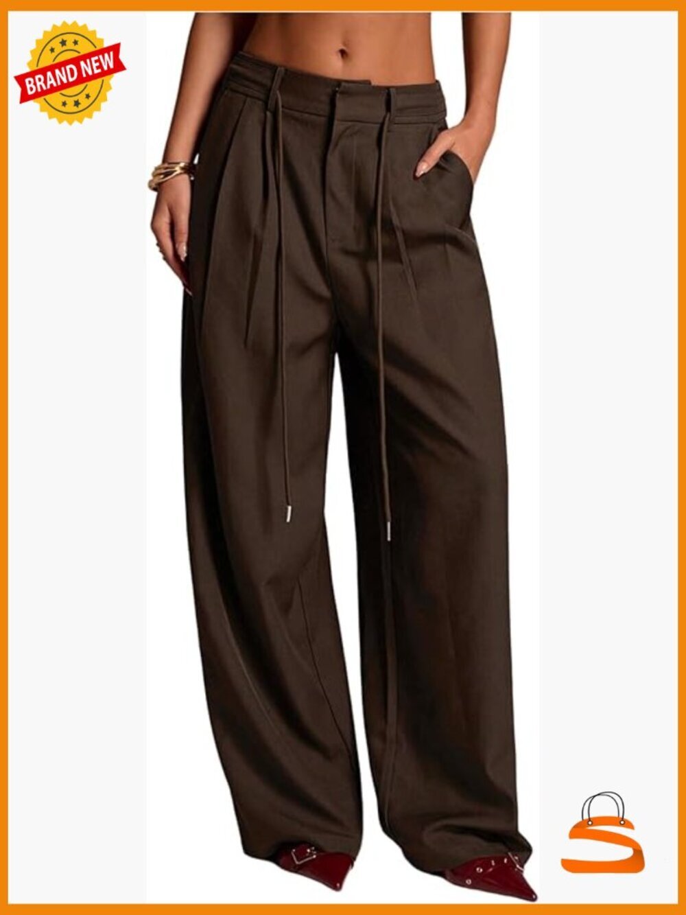 Low Rise Wide Leg Pleated Dress Pants Baggy Work Slacks Business Casual